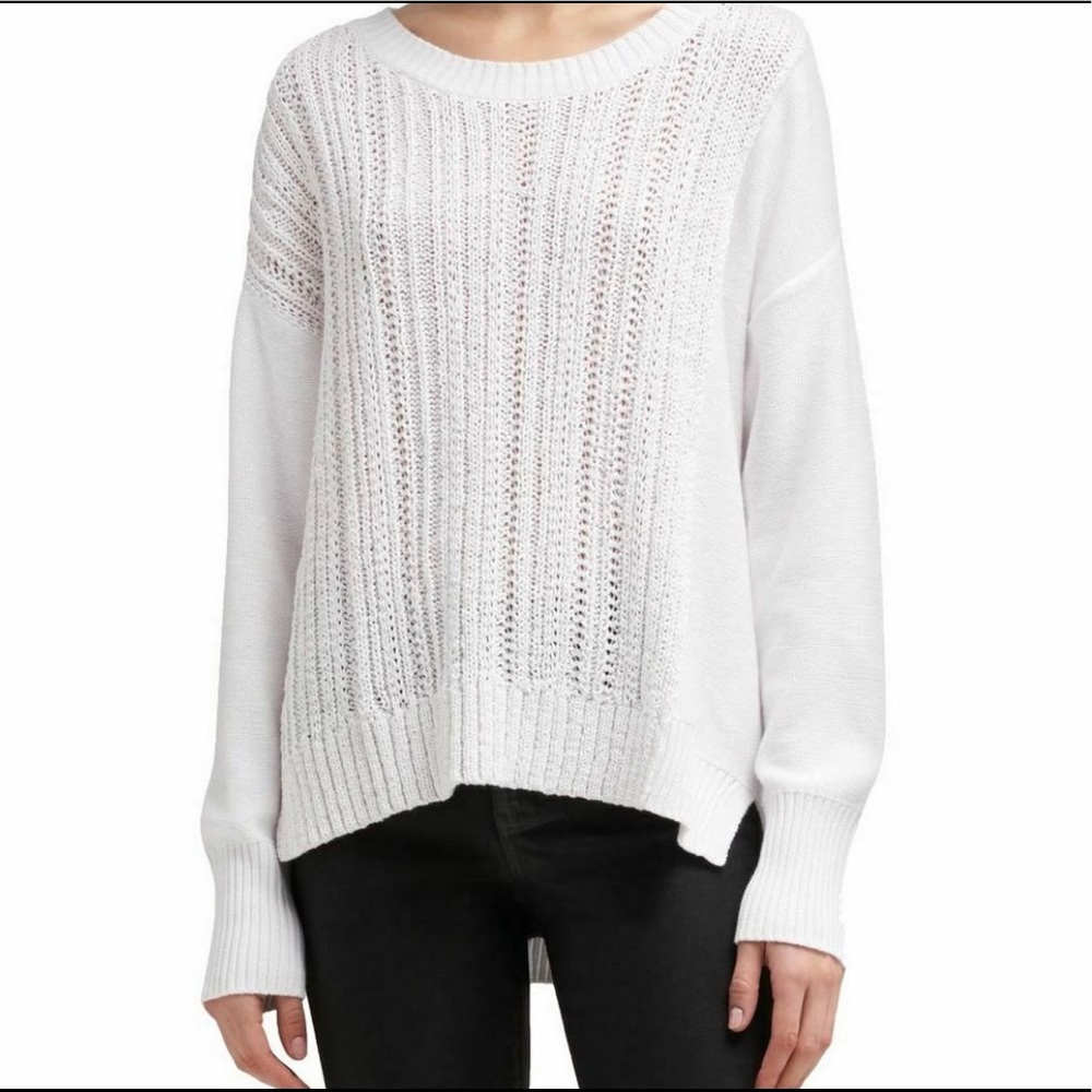 DNKY White Mixed Media Crew Neck Sweater